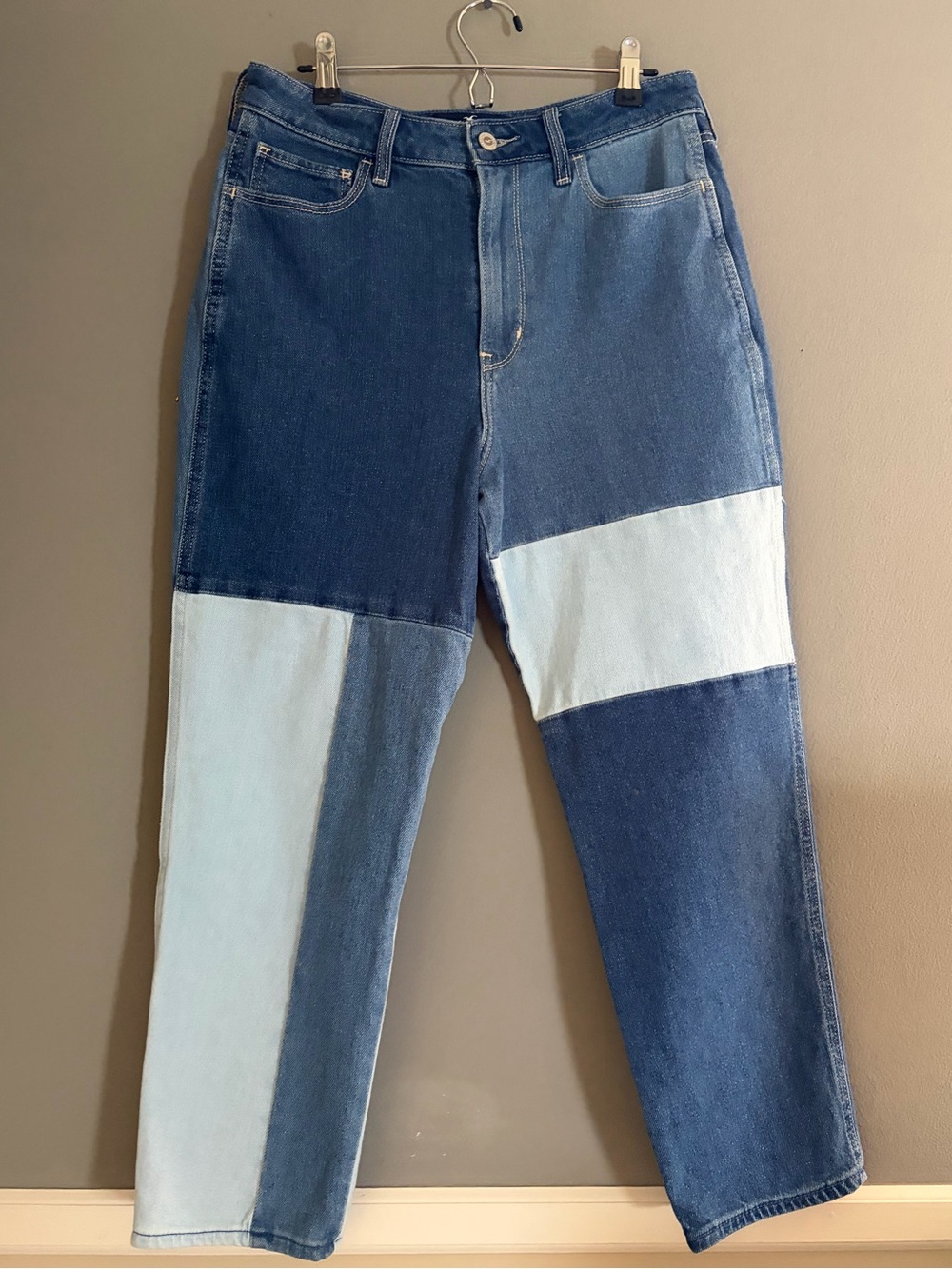 Hollister Ultra High Rise Mom Jeans Color Block Patchwork Denim Vintage Stretch